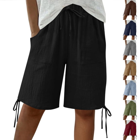 PIWHJQK Women Casual Drawstring Shorts Maternity High Waist Support Long Crotch Shorts Bottoms