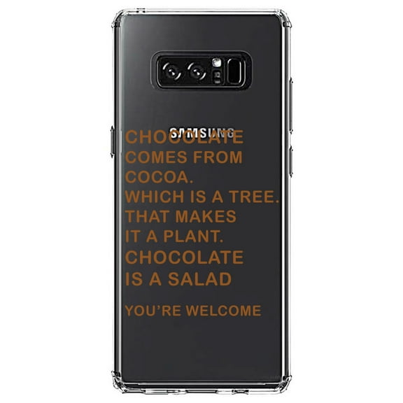 DistinctInk Clear Shockproof Hybrid Case for Samsung Galaxy Note 8 - TPU Bumper Acrylic Back Tempered Glass Screen Protector - Chocolate Comes From Cocoa Is A Salad
