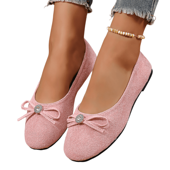 Ballet Style Footwear, Women's Bow Accent Cutout Design Flats Comfortable Low Profile Dress Shoes with Flexible Walking Sole and Easy Style Cutout Upper Flat Sole Work Shoes Ballet, Pink US-5/EU-36