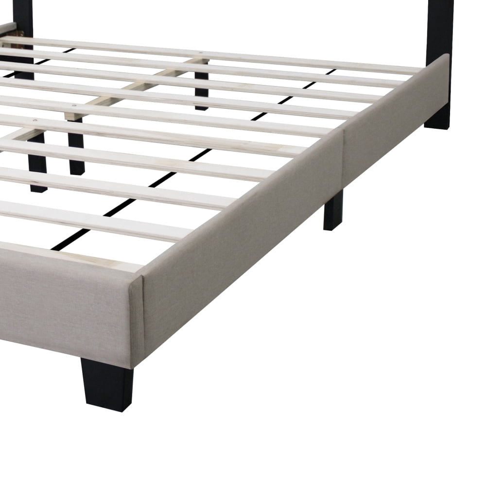BEIGE QUEEN SIZE ADJUSTABLE LINEN FABRIC UPHOLSTERED BED FRAME VINTAGE COLLECTION COLOR FITS ANY ROOM