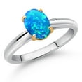 thumbnail image 2 of Gem Stone King 925 Sterling Silver and 10K Yellow Gold Blue Opal Solitaire Engagement Ring for Women (1.06 Cttw, Oval Cabochon 8X6MM, Gemstone October Birthstone, Available in Size 5, 6, 7, 8, 9), 2 of 4