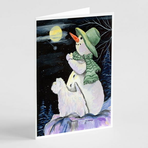 Snowman with Westie Greeting Cards and Envelopes Pack of 8