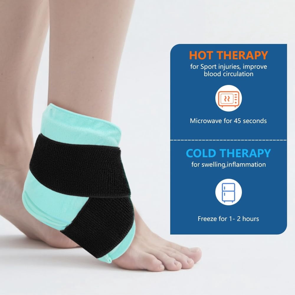 Ankle Heel Ice Pack Wrap Brace for Swelling,Gel Cold/Hot Therapy Wrap for Sprained Ankle, Achilles Tendonitis, Plantar Fasciitis,Foot Pain,Adjustable Strap,Reusable Compression Wrap (Green)
