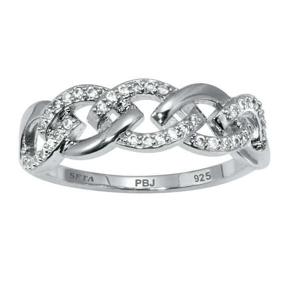 PalmBeach Jewelry .21 TCW Round Cubic Zirconia Platinum-Plated Sterling Silver Oval Link Ring