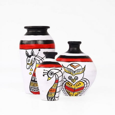 Red Warli Hand-Painted Terracotta Planter - Rustic Charm for Plants