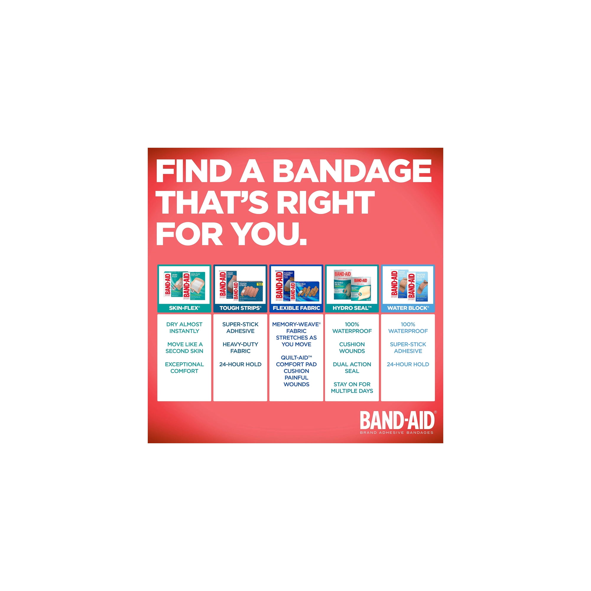 Band-Aid Flexible Fabric Adhesive Bandages Finger & Knuckle (Pack of 4)