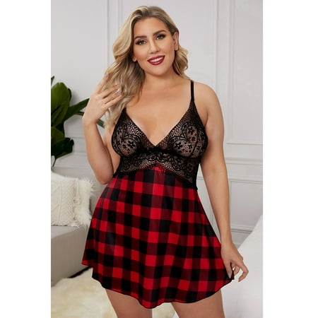 

Women s Plus Size Lingerie V Neck Sexy Pajama Dress Cross Back Lace Chemise Nightwear