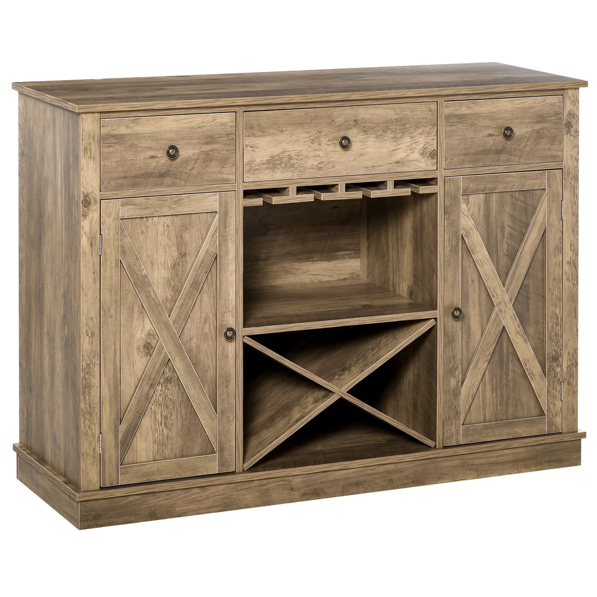 Farmhouse Sideboard Buffet Table Storage w/3 Drawers, Wood Finish