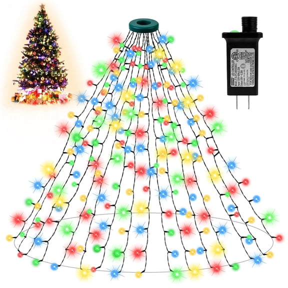COCOBELA Christmas Tree Lights Christmas Lights Indoor 280 LED 6.6FT x 8 Drop Christmas Outdoor Lights with 8 Models & Memory Function & Timer Multicolor