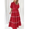 thumbnail image 3 of ZHAOCHENG Vestido camisero de verano para mujer, con botones, mangas cortas abullonadas, volantes escalonados, vestidos largos holgados, 3 of 3