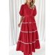 thumbnail image 3 of ZHAOCHENG Vestido camisero de verano para mujer, con botones, mangas cortas abullonadas, volantes escalonados, vestidos largos holgados, 3 of 3