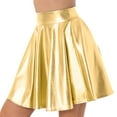 thumbnail image 3 of Sxiwei Women's Shinny Metallic High Waist Flare Skirt Glossy Flared Skirt Clubwear Party Gold L, 3 of 6