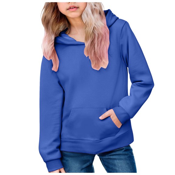 BOBOGOJP Sweatshirts for Teen Girls Long Sleeve Black Hoodie Solid Color Cute Drawstring Preppy Pullover Kids 10-12 Graphic Hoodie Dark Blue for Size 3-4 Years