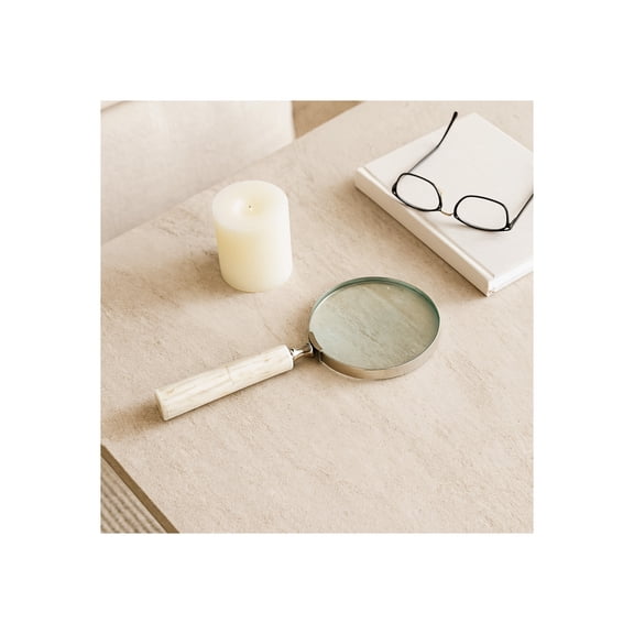 Decorative Magnifying Glass with Resin Handle for Home Decor - Elegant Office Desk Accessory, Living Room, or Shelf Display - Ornament for Coffee Table Decor or Entryway - 1", Ivory & White