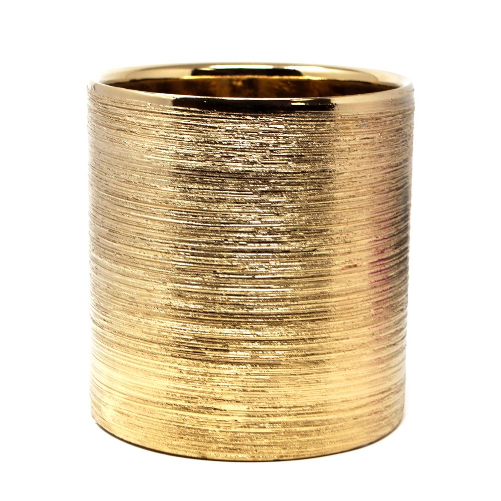 Scratched Cylinder Ceramic Floral Vase, Gold, 61/2Inch