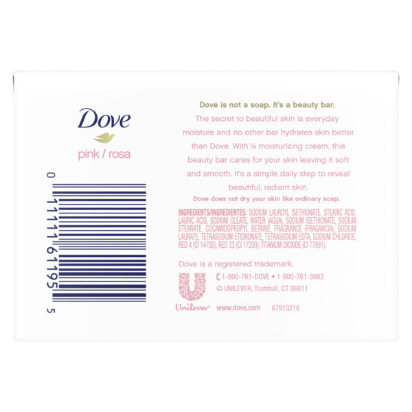 Dove Beauty Bar Womens Bath Soap Pink Rosa Cleans & Moisturizes for Soft, Smooth Skin, 3.75 oz 8 Bars