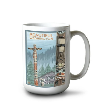 

15 fl oz Ceramic Mug Beautiful Washington Totem Poles Dishwasher & Microwave Safe