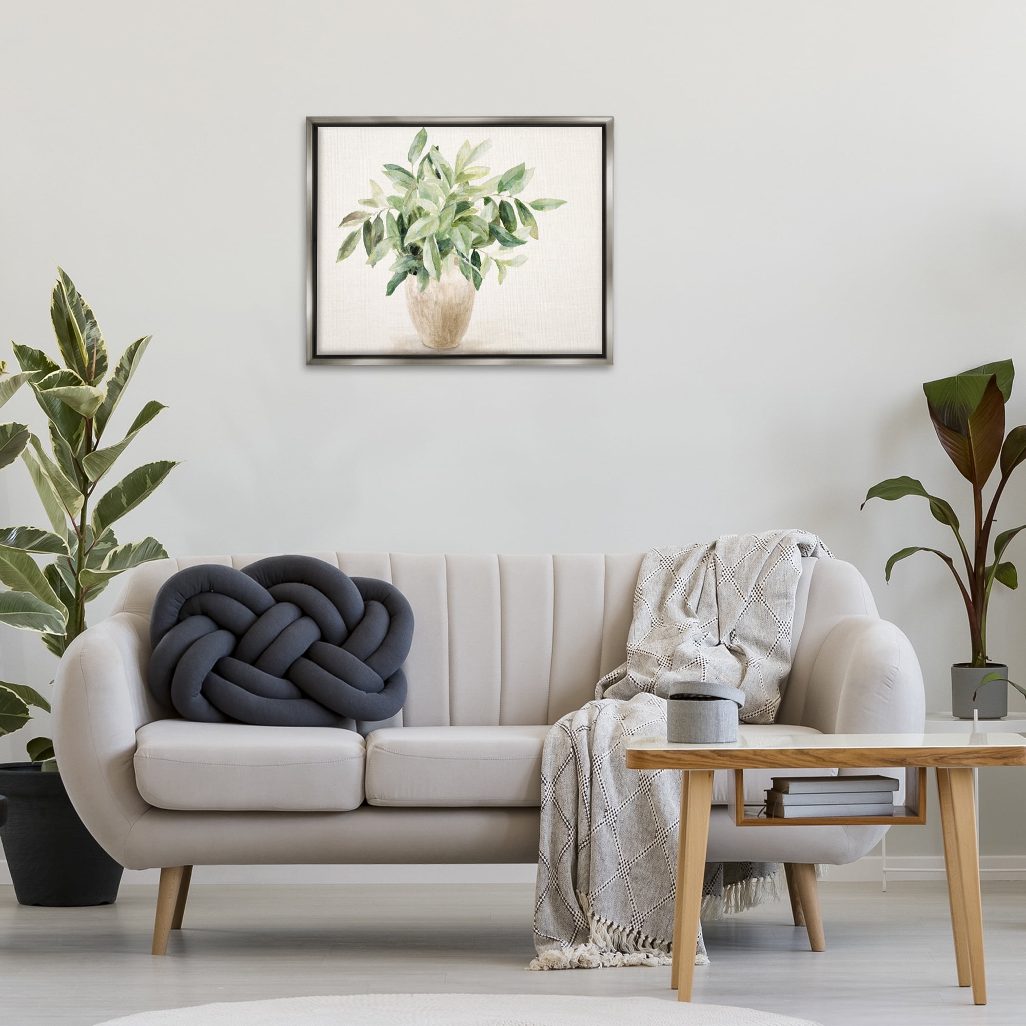 Stupell Industries Neutral Potted Plant Botanical & Floral Painting Gray Floater Framed Art Print Wall Art, 31 x 25