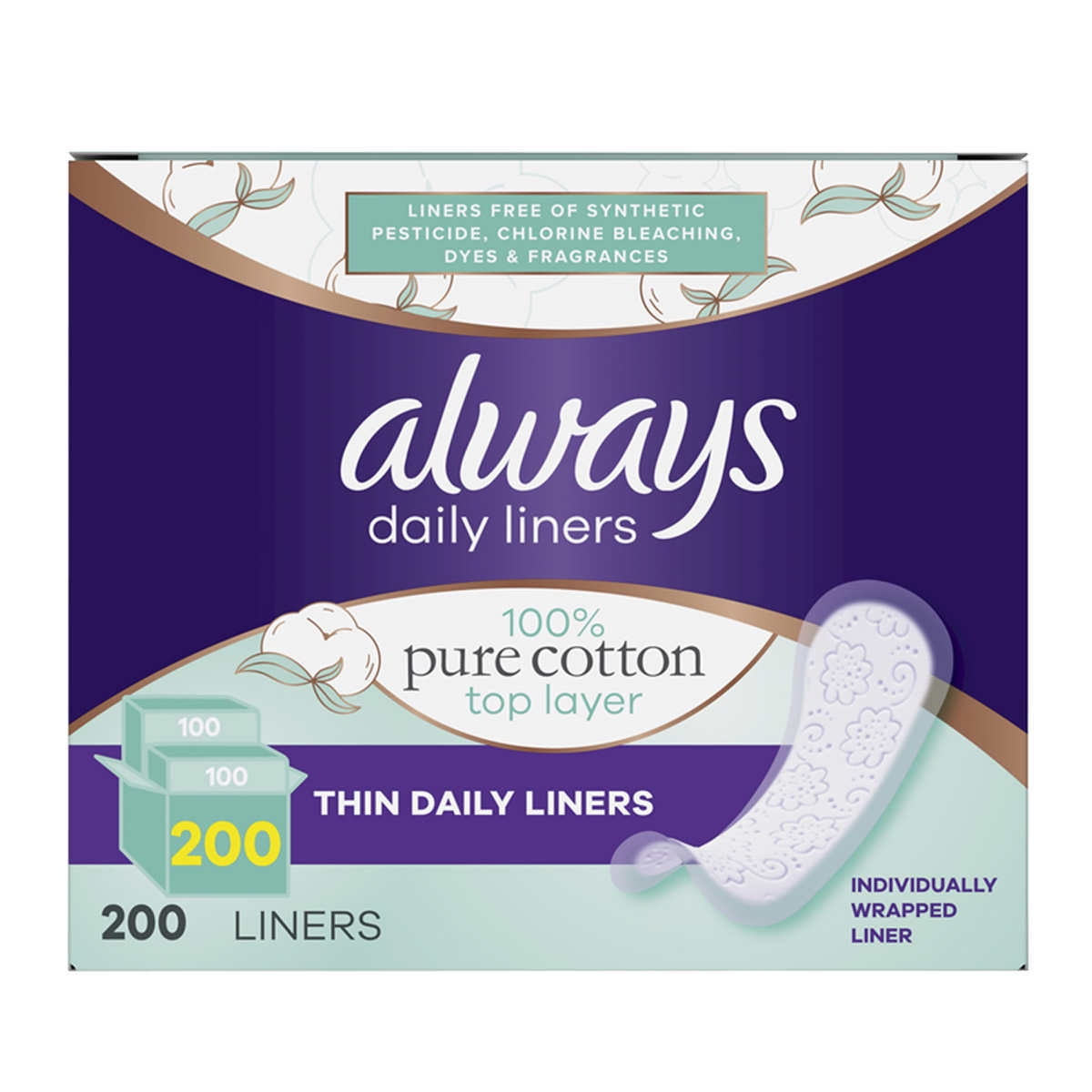 Always Pure Cotton Liner 200 Count