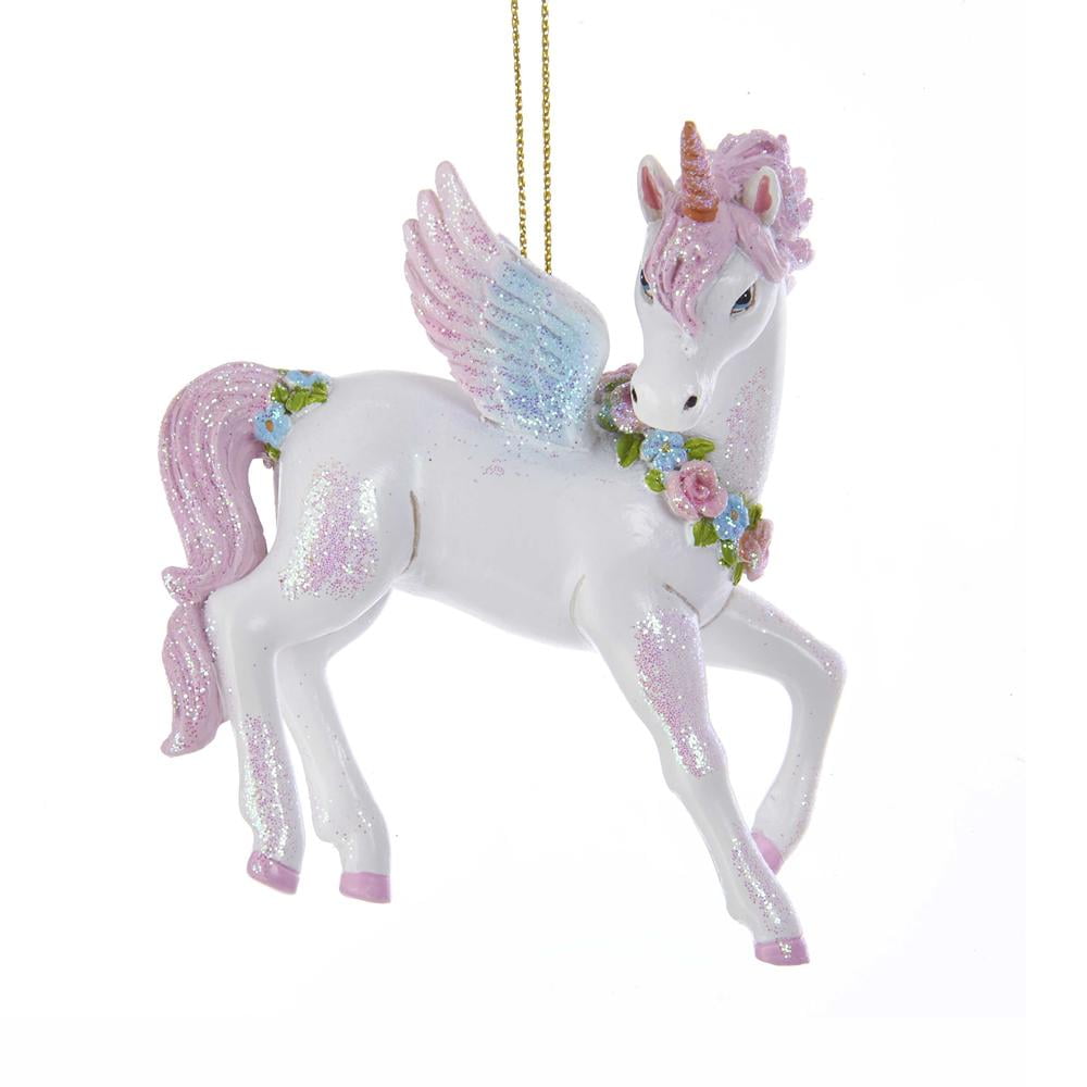 Hanging Resin Glitter Unicorn Christmas Ornament, White, 31/4Inch