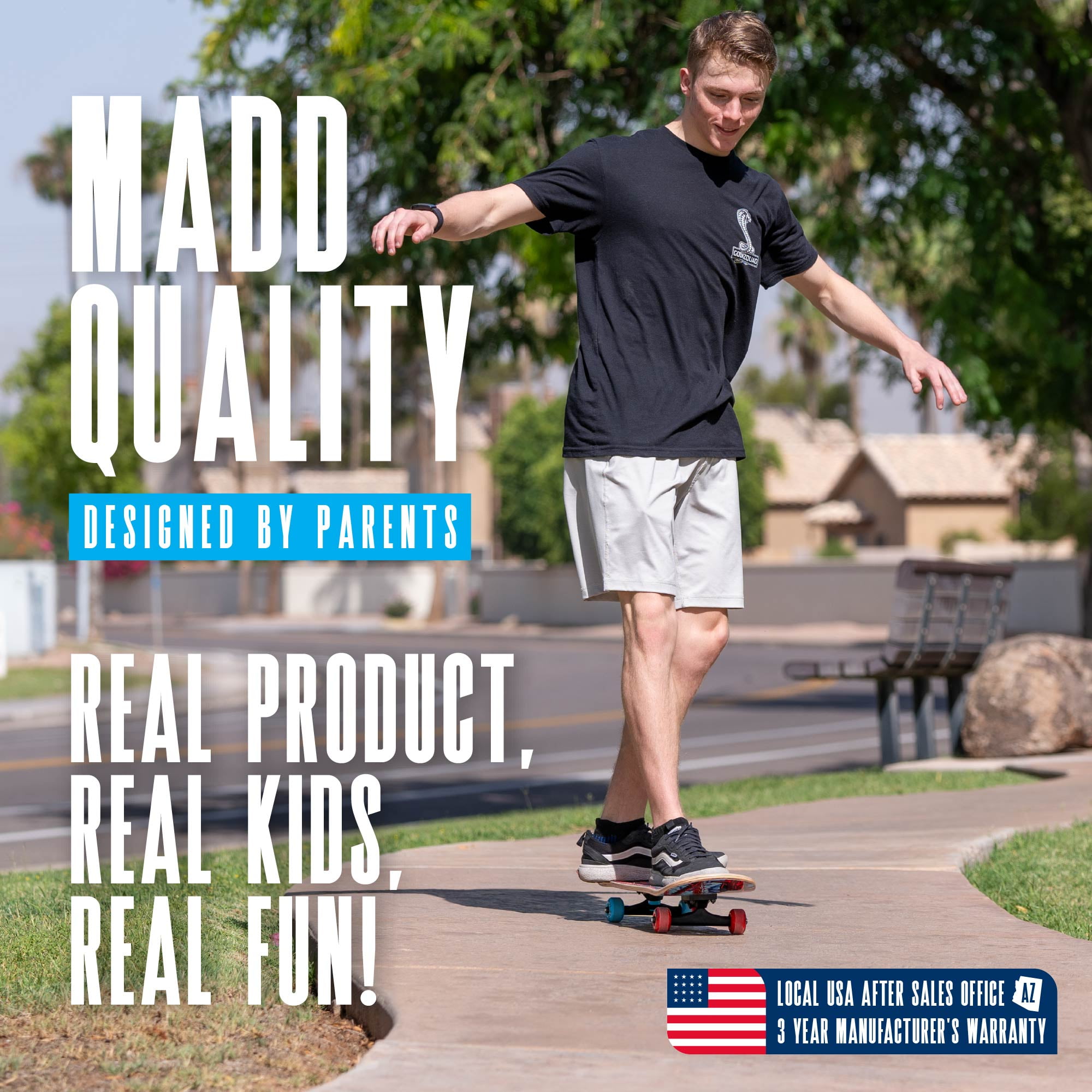Madd Gear 31 x 7 Inch Double Kicktail Beginner Complete Skateboard with Maple Deck