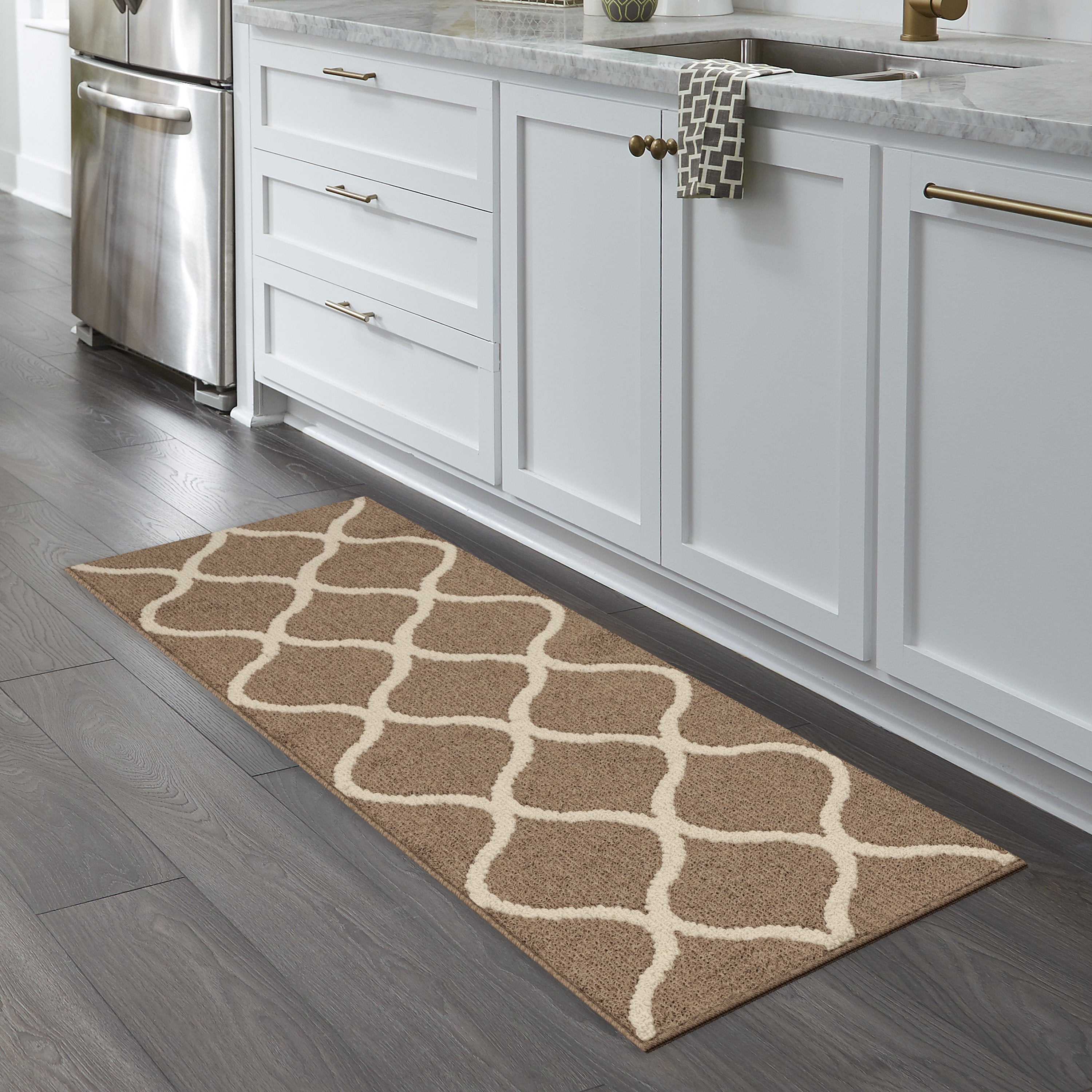 Maples Rugs Rebecca Moroccan Trellis Washable, Non-Slip, Low Profile Indoor Runner Rug, 2' x 6', Taupe