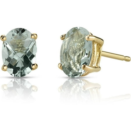 - Oravo 1.50 Carat T.G.W. Oval-Shape Green Amethyst 14kt Yellow Gold Stud Earrings