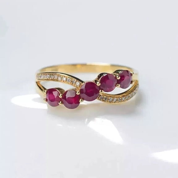 Divine_creation 2Ct Round Cut Red Ruby Wedding Engagement 14K Yellow Gold Plated 925 Sterling Silver For Women's -5