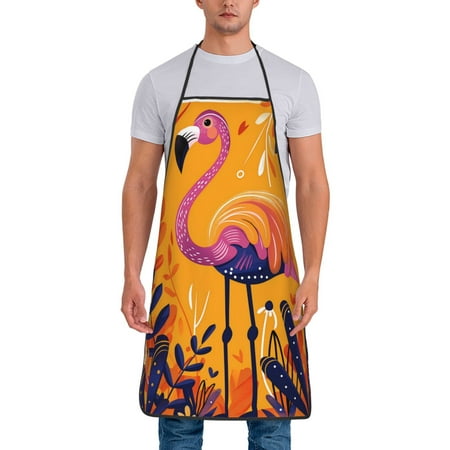 

Jgfou Vibrant Flamingo Illustration Print Anti-fouling Apron for Men Women Waterproof Oil-Proof Kitchen Apron with Adjustable Straps Pocket and No-Pill No-Fade Fabric