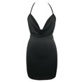 thumbnail image 3 of Vestido sin mangas de las mujeres bodycon espalda abierta drapeado cuello v Spaghetti correas de hom Abanopi Negro/L, 3 of 7