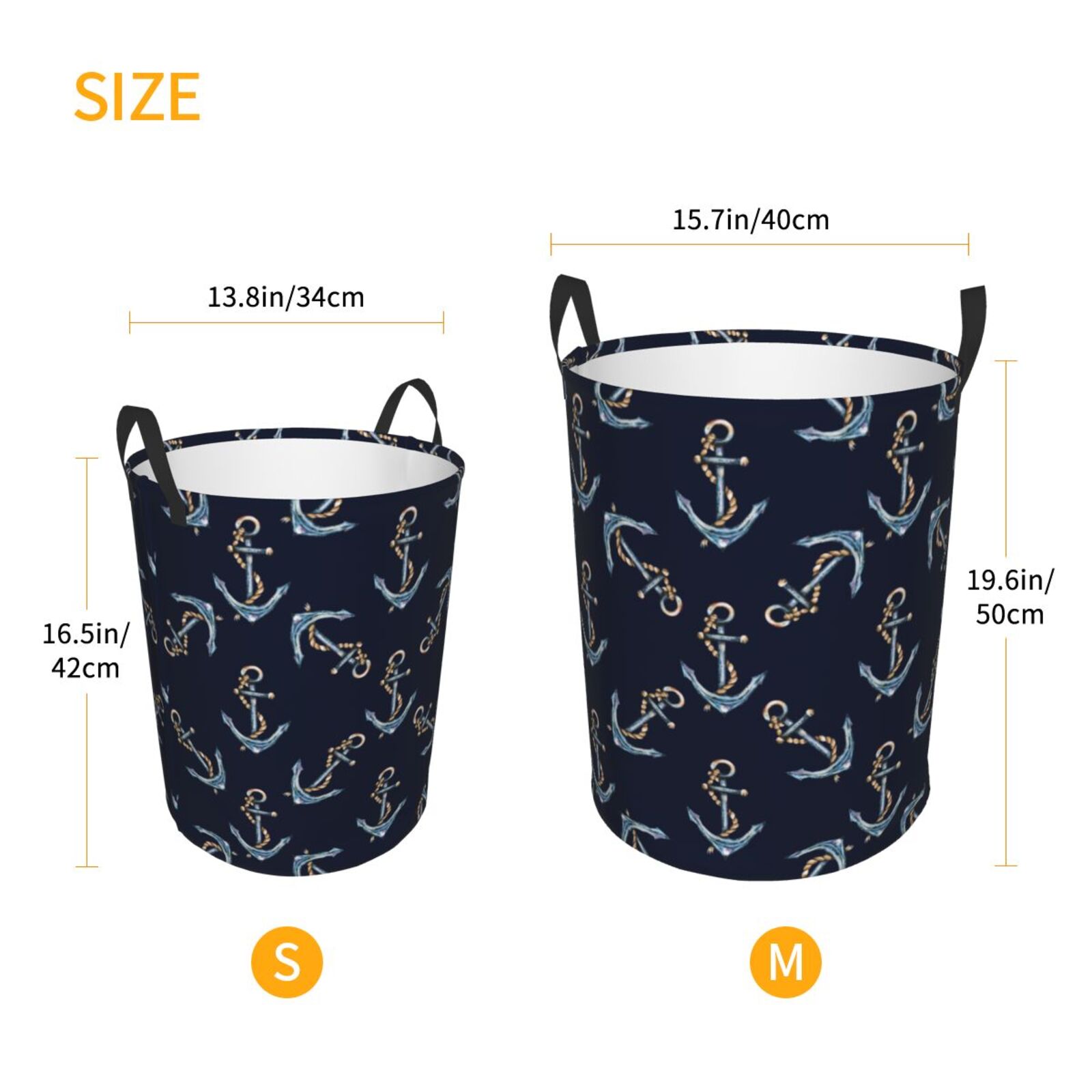 Large Laundry Basket with Handles - Anchor rope vintage navyblue Kids Baby Dirty Clothes Laundry Hamper for Bedroom Aesthetic