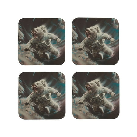 

Drink Coasters Set of 4 Astronaut Polar Bear Roar Leather Coasters for Coffee Table Protector Heat Resistant Cute Coasters for Home Decor Housewarming Gifts Bar Kitchen 4 Inch Square