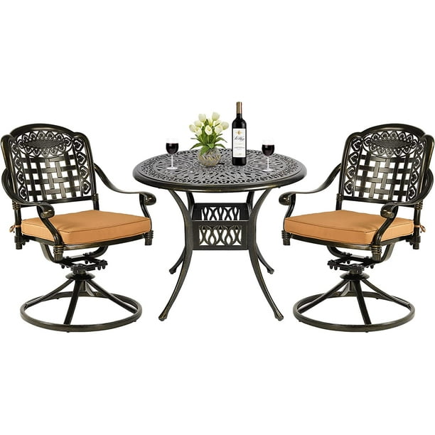 MEETWARM 3Piece Outdoor Patio Dining Set, AllWeather Cast Aluminum