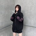 thumbnail image 5 of Sudadera con capucha y lazo con cremallera estampada para mujer coreana 2021, chaqueta negra retro, sudadera de calle, 5 of 5