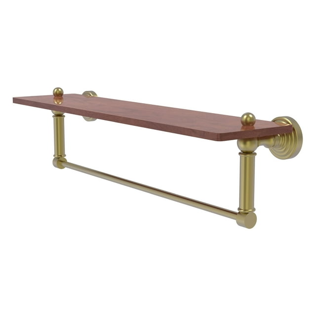 Waverly Place Collection Solid IPE Ironwood Shelf with Integrated Towel Bar - Satin Brass / 22 Inch