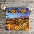 thumbnail image 3 of Ambesonne City Quilted Bedspread Set 3 Pcs, Porto Dom Luis Bridge, Queen Size, Apricot Violet Blue, 3 of 3