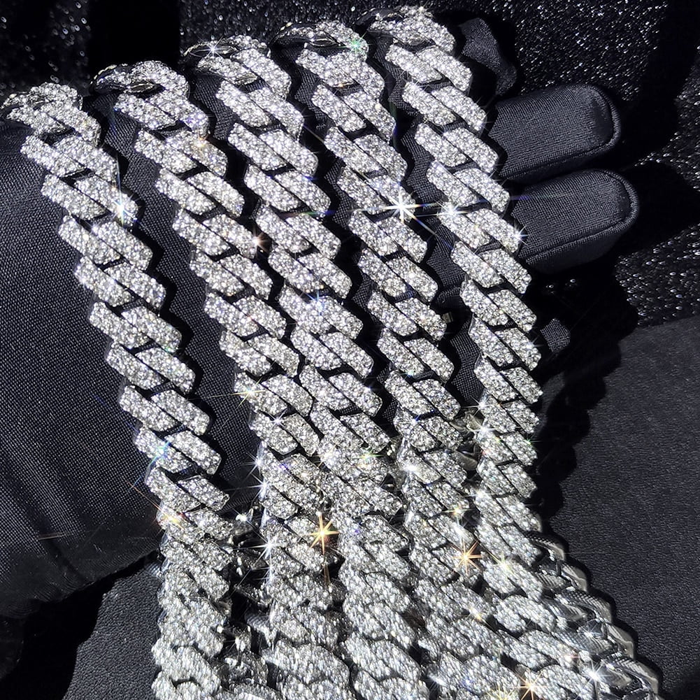 Iced Out 14mm Prong Cuban Link Chain Necklace For Women Bling