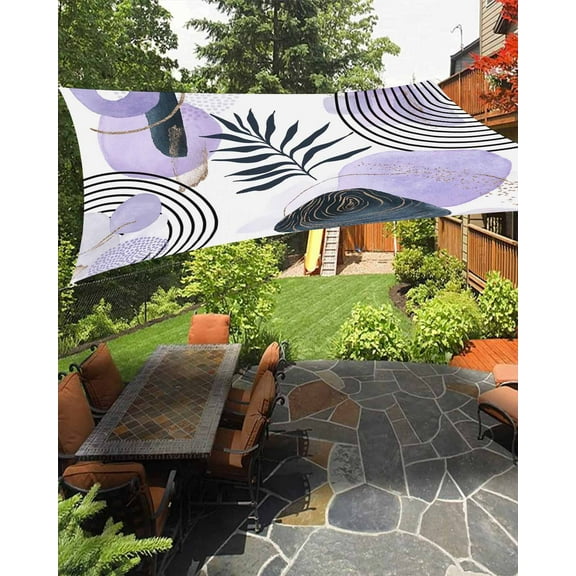 Sun Shade Sail 8x10Ft Funny Abstract Art Watercolor Tropical Leaves Boho Romantic Purple Uv Block Sunshade Canopy Outdoor Shade Cover Rectangle Shade Cloth For Patio Garden Yard Deck Pergola