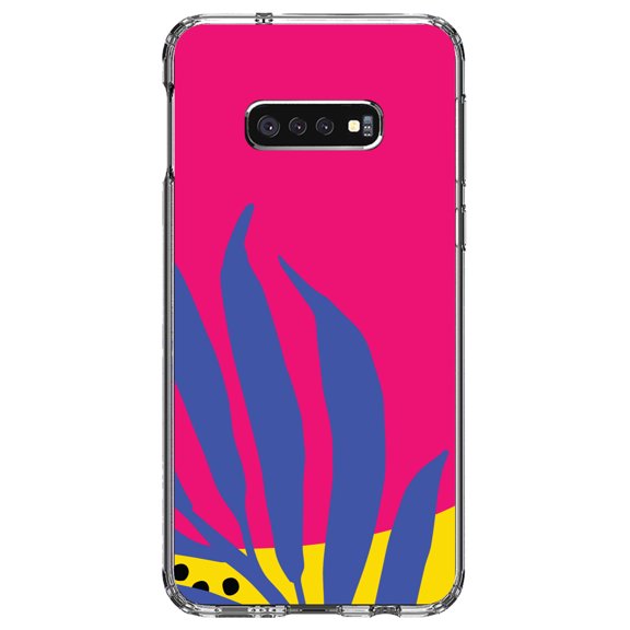 DistinctInk Clear Shockproof Hybrid Case for Samsung Galaxy S10e (5.8" Screen) - TPU Bumper, Acrylic Back, Tempered Glass Screen Protector - Summer Vibes Bold Flower Blue Pink Yellow