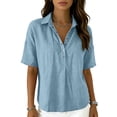 thumbnail image 5 of Dweltoz Tops for Women Collared Button Down Elbow Half Sleeve Lightweigth Casual Tops V Neck Solid Tennis Tee Shirts,Light Blue L, 5 of 7