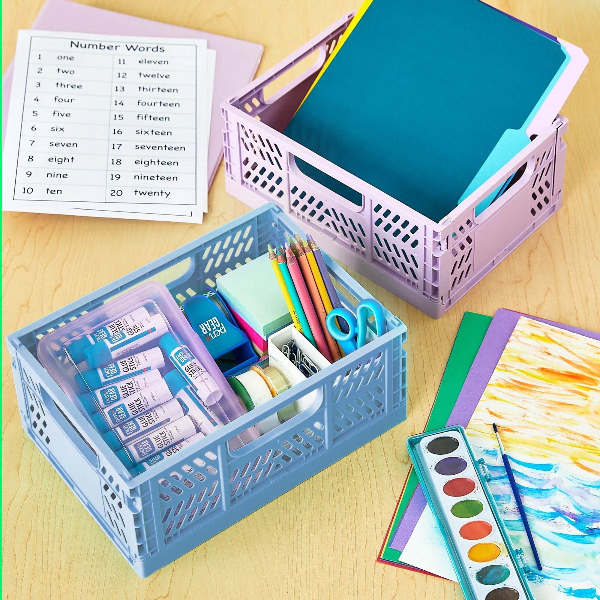 Pen+Gear Small Plastic Collapsible Crate, Blue, 11.41 in x 8.26 in x 4.72 in