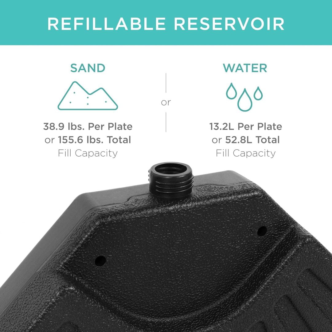 WJSP 4-Piece 158lb Capacity Cantilever Offset Patio Umbrella Circular Base Stand w/Carry Handles, Easy-Fill Spouts, Base Connector Hooks, UV Stability - Black
