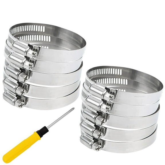 Clearance 10Pcs Stainless Steel Pool Hose Clamps (27mm - 50mm) 1-2 inch for Replacement Hose for Above Ground Pools, with Screwdriver, Worm Gear Hose Clamp