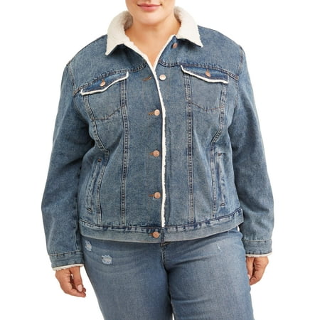 Time and Tru Women's Plus Size Denim Jacket with Shearling