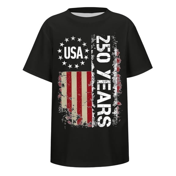 Tisuna Boys Patriotic Graphic Tees Cartoon Print Short Sleeve Crew Neck Tops Fashion Comfortable Little Children Youth Festival Party Stylish Shirts Size 2-3 Years Black