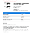 thumbnail image 2 of Front Brake Pad Set - Compatible with 2013 - 2019 Lincoln MKT 2014 2015 2016 2017 2018, 2 of 2