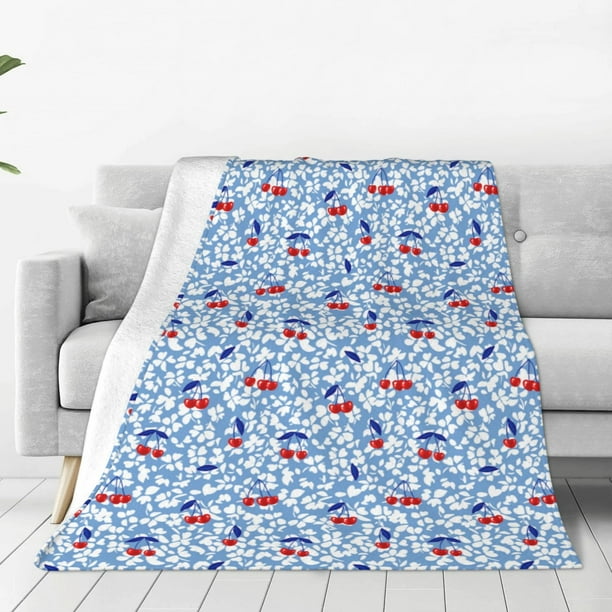 Balery Red Cherries Manta de Felpa Suave y Acogedora – Cobija de Franela Aterciopelada para Cama, Lavable y Cálida para Sofá, Mascotas, Transpirable-60"x50"