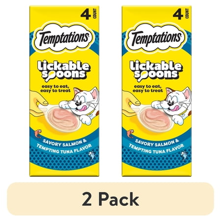 (2 pack) Temptations Lickable Spoons Wet Cat Treat, Savory Salmon & Tempting Tuna, 10 Grams, Pack of 4