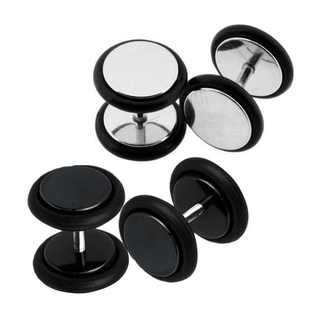 0g Body Jewelry - BodyJ4You Fake Plugs Stainless Steel 16G Studs 0G Gauges Look Lot of 4 Pieces