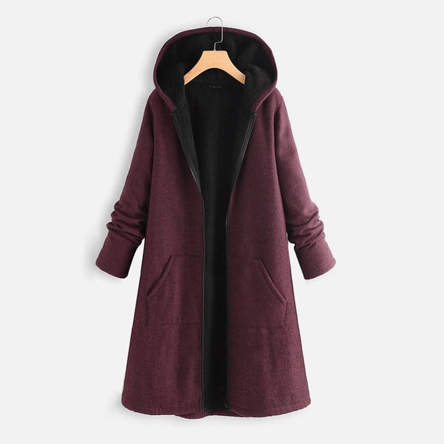Qertyioot Plus Size Coat for Womens,Long Sleeve Fleece Colorblock Hooded Drawstring Pocket Zip Jacket Top Blouse